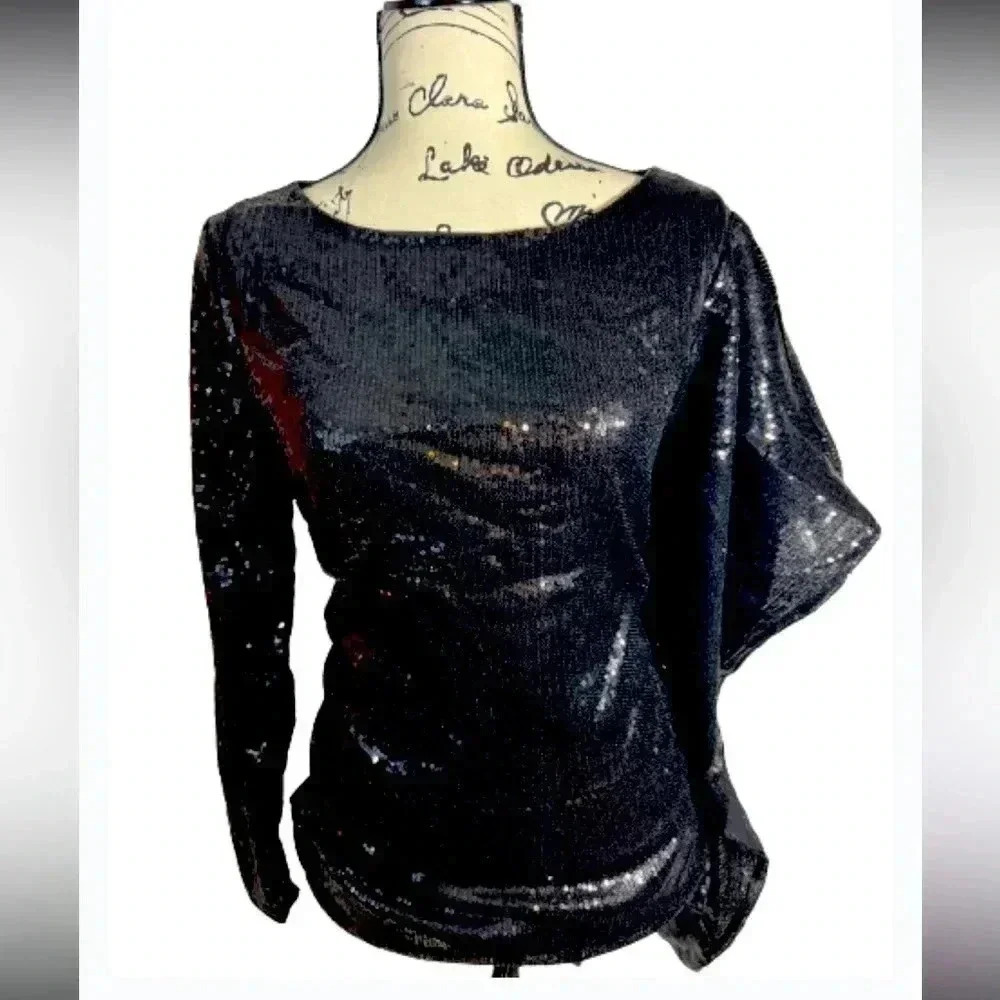 NewYork & Company Black Sequin Top Longsleeve & Batwing Mix‎ Size Medium